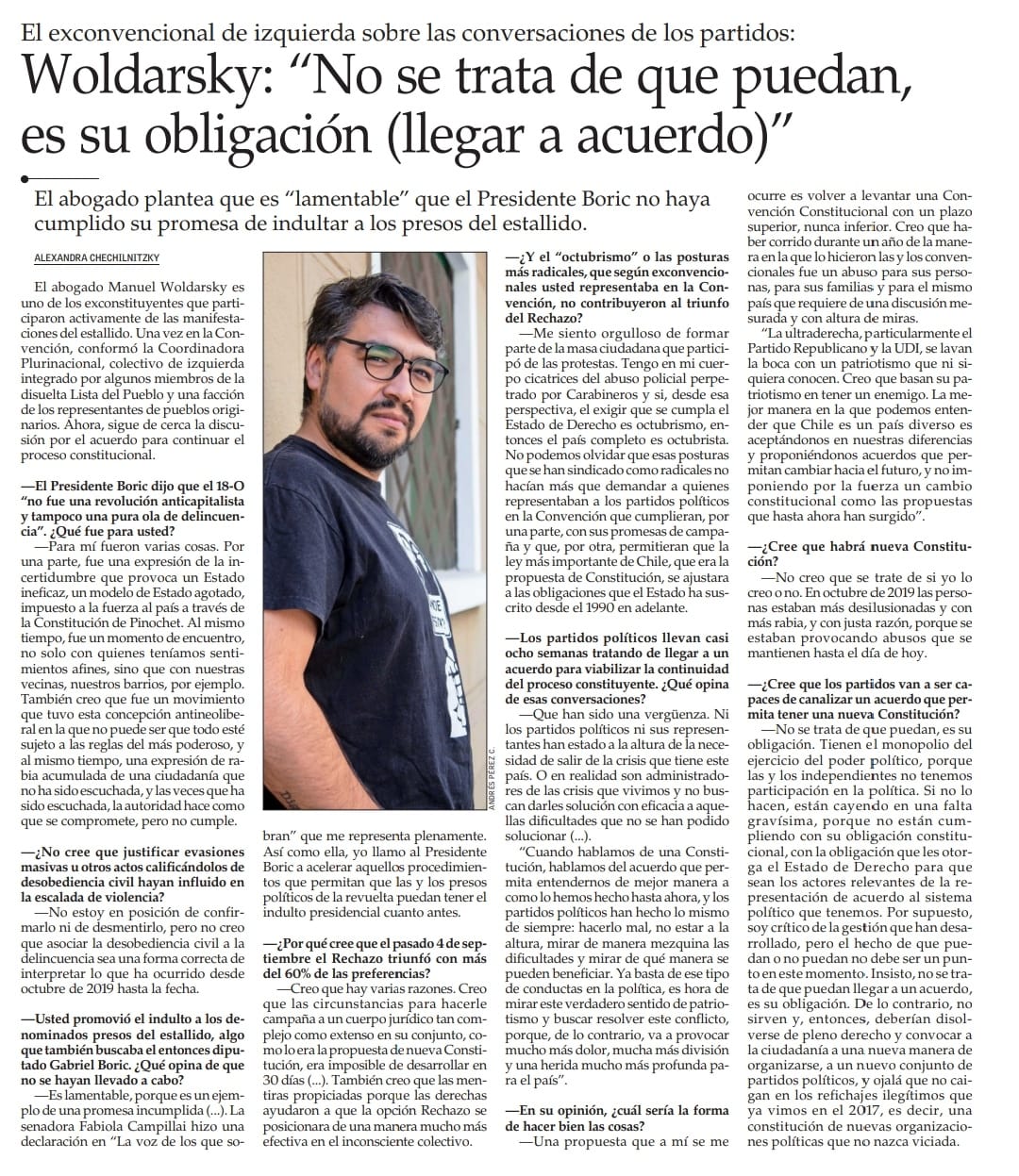 entrevista El Mercurio a Manuel Woldarsky
